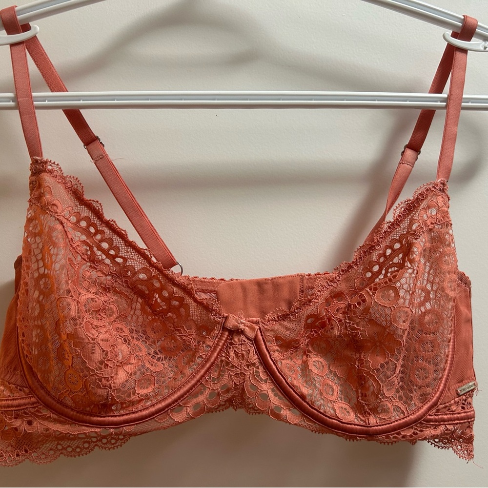 Lace unlined balconette Bra in Coral